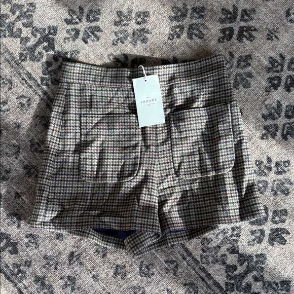 Sezane Pants - Sezane High Waist Plaid Shorts - Brown and Blue